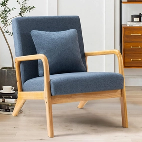 ELUCHANG Mid-Century Modern Accent Chair with Lumbar Pillow,Upholstered Armchair,Linen Fabric Comfy Reading Lounge Side Chair for Living Room Bedroom Apartment,Easy Assembly