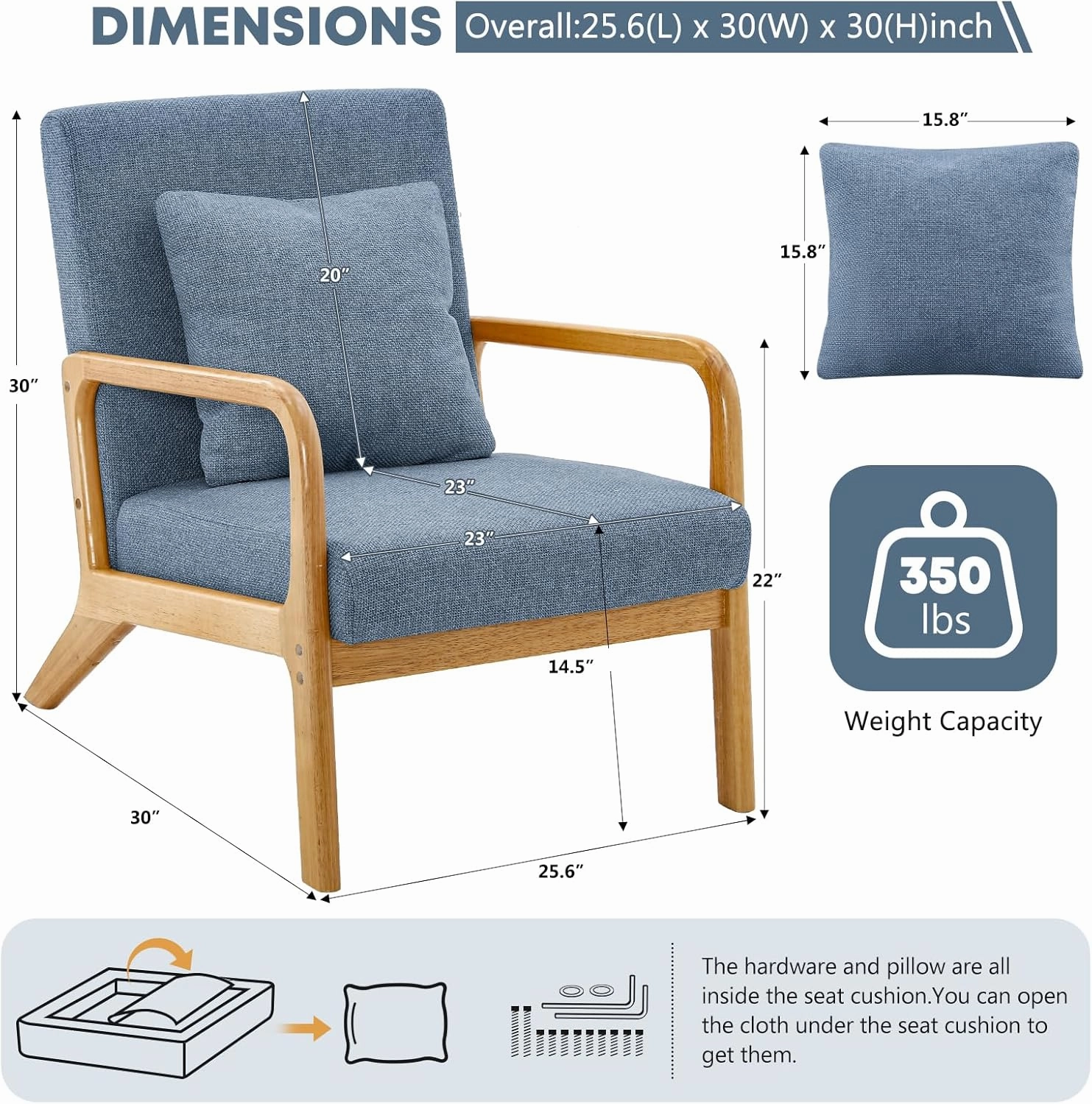 ELUCHANG Mid-Century Modern Accent Chair with Lumbar Pillow,Upholstered Armchair,Linen Fabric Comfy Reading Lounge Side Chair for Living Room Bedroom Apartment,Easy Assembly