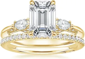 Emerald Moissanite Engagement Ring 1-3.20 CT Wedding Bridal Set 925 Sterling Silver 10K 14K 18K Gold Tacori Three Stone Marquise Anniversary Promise Ring Valentine Gift for Her