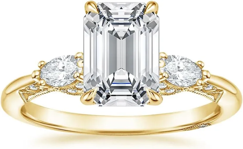 Emerald Moissanite Engagement Ring 1-3.20 CT Wedding Bridal Set 925 Sterling Silver 10K 14K 18K Gold Tacori Three Stone Marquise Anniversary Promise Ring Valentine Gift for Her