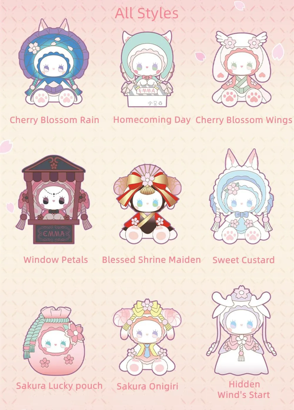Emma Evening Cherry Blossom Series Blind Box Figures 8PCs Cute Collectible Toys Home Decorations, Holiday Birthday Gifts