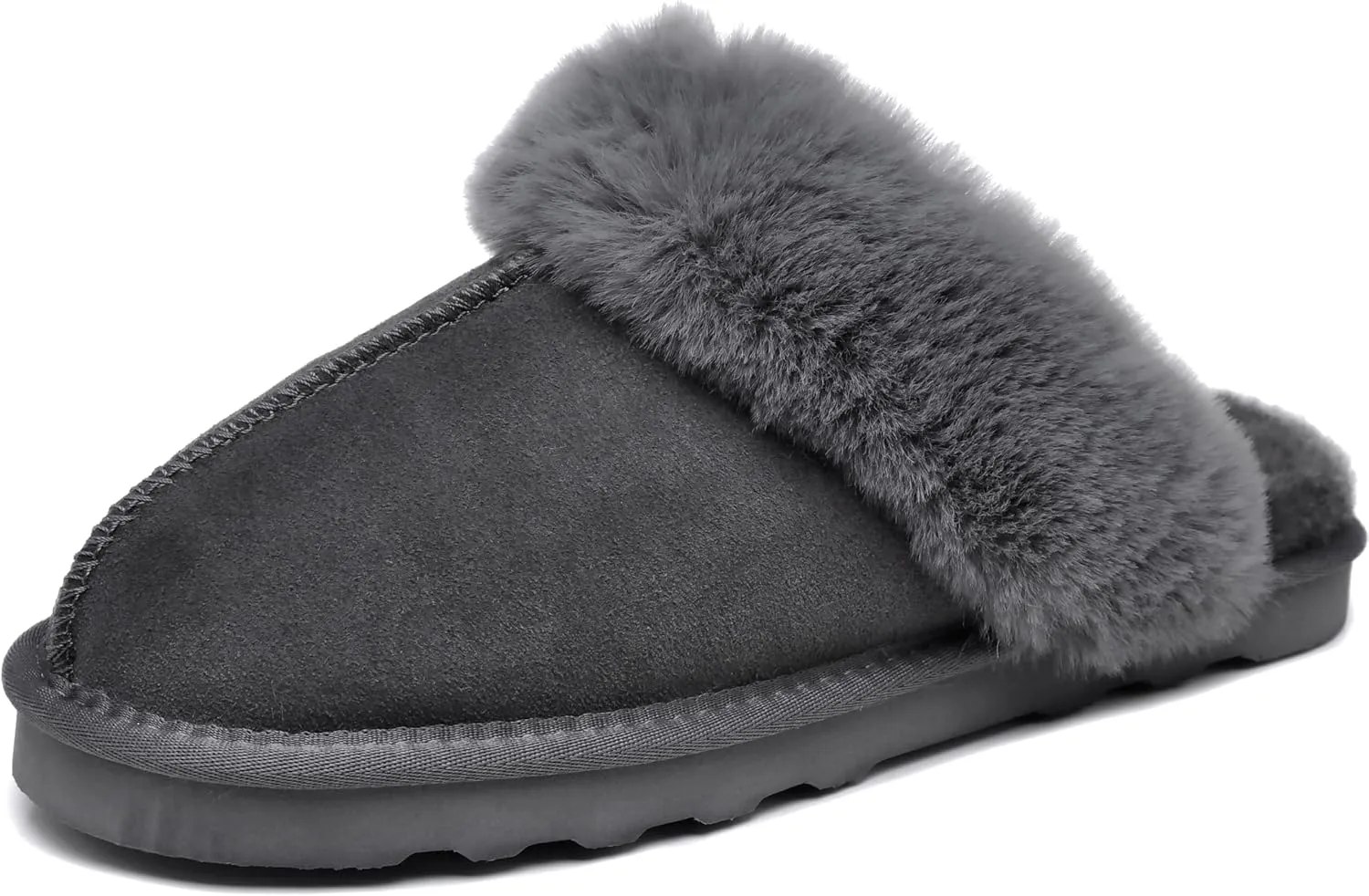 Emma Women's Winter Fur Slippers Genuine Suede Fluffy Faux Fur Memory Foam Cushion, Indoor and Outdoor