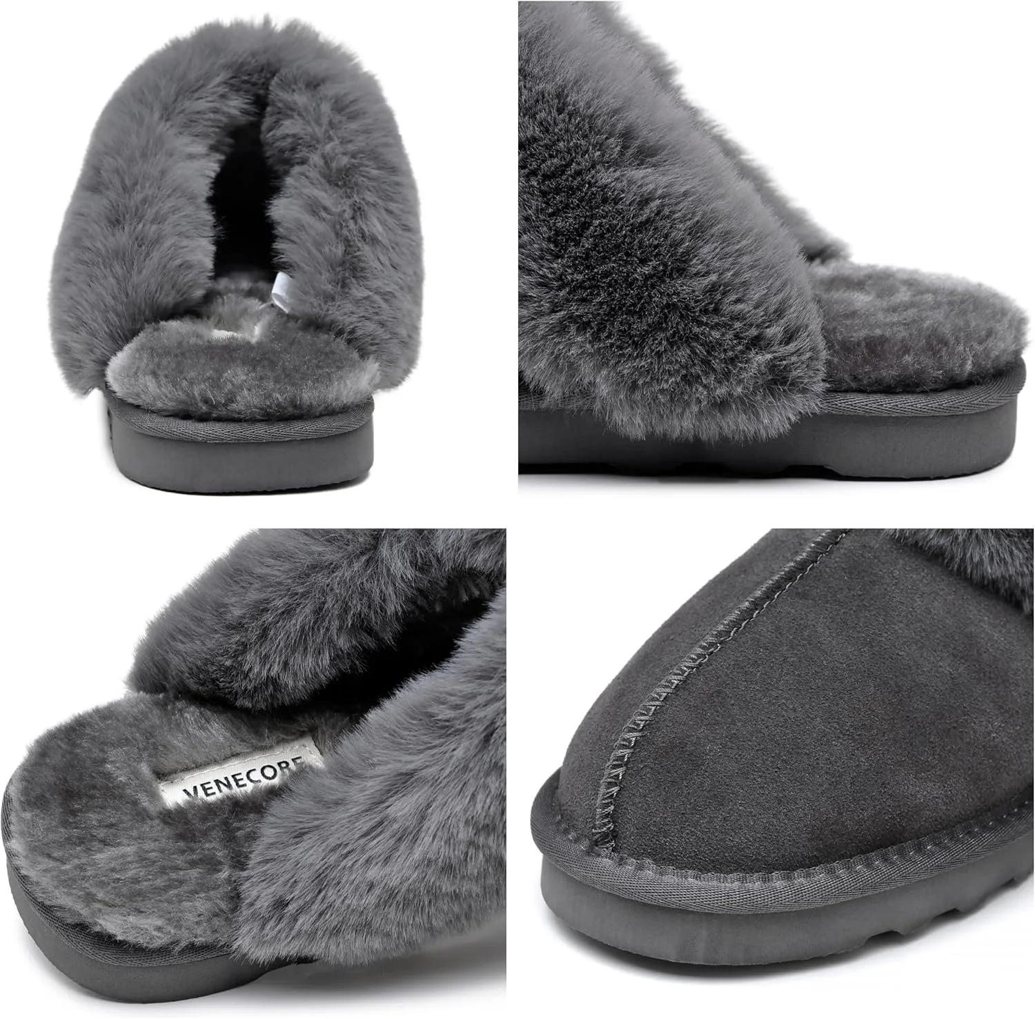 Emma Women's Winter Fur Slippers Genuine Suede Fluffy Faux Fur Memory Foam Cushion, Indoor and Outdoor