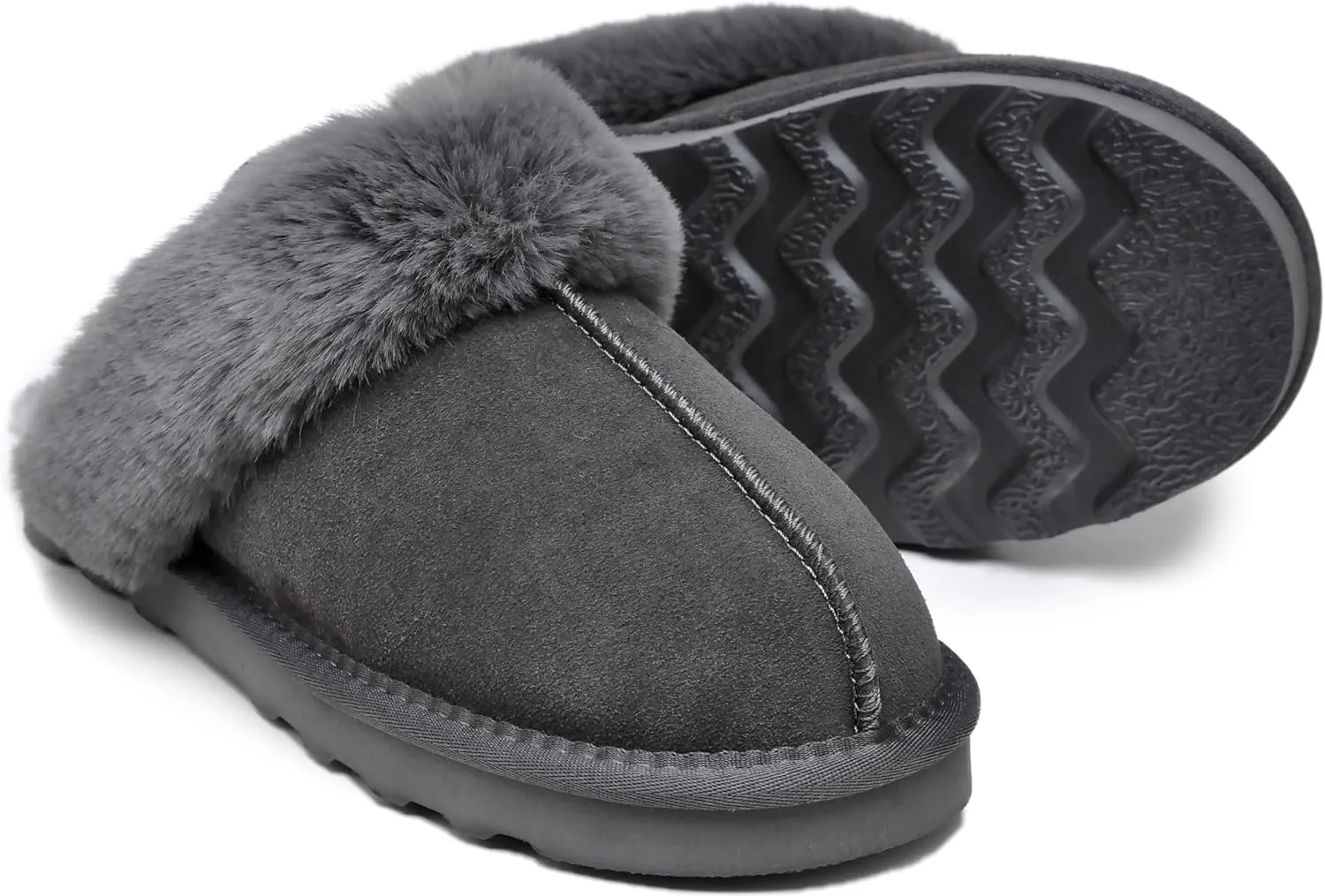 Emma Women's Winter Fur Slippers Genuine Suede Fluffy Faux Fur Memory Foam Cushion, Indoor and Outdoor
