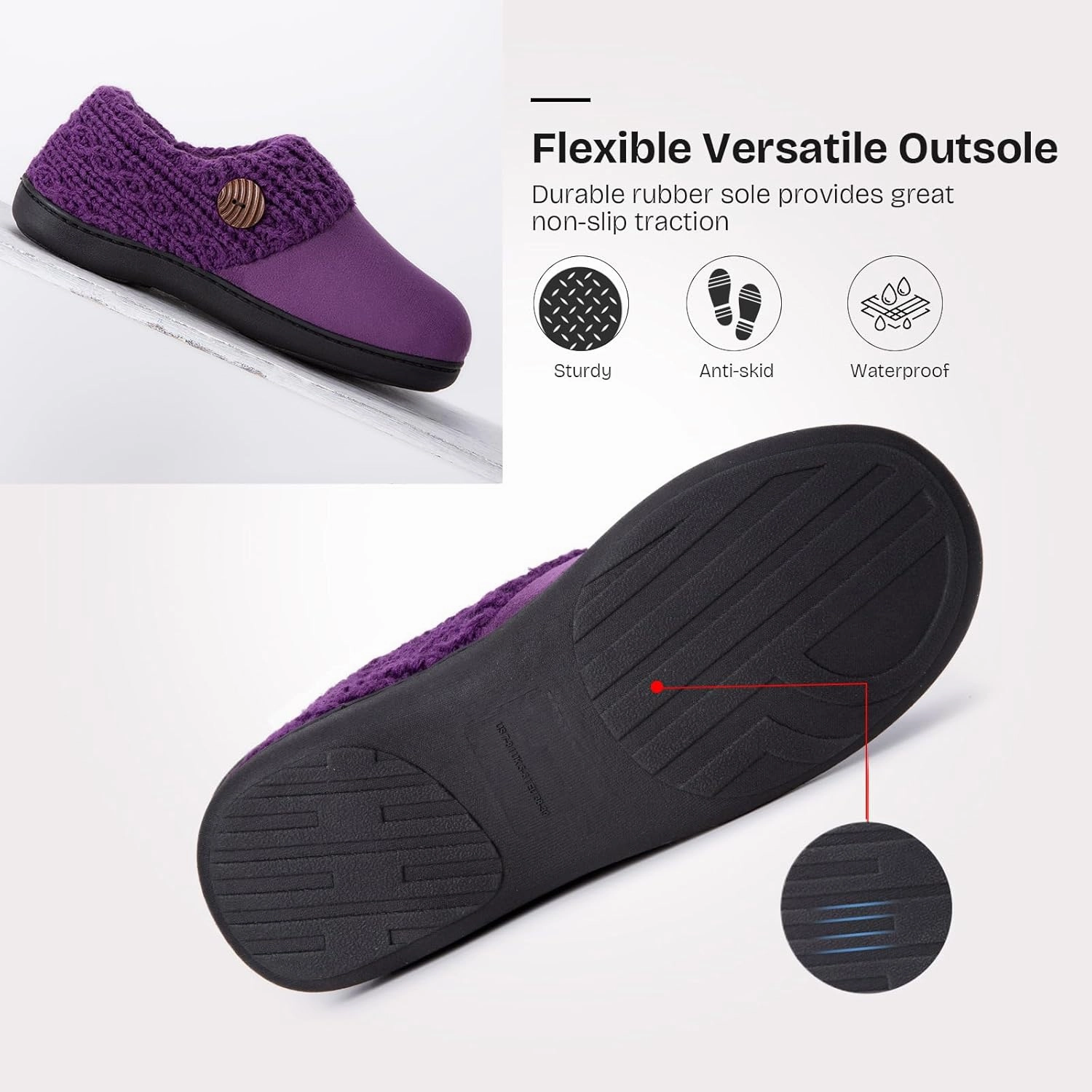 EverFoams Women's Microsuede Slippers Warm Comfy Memory Foam Indoor House Shoes with Knit Collar