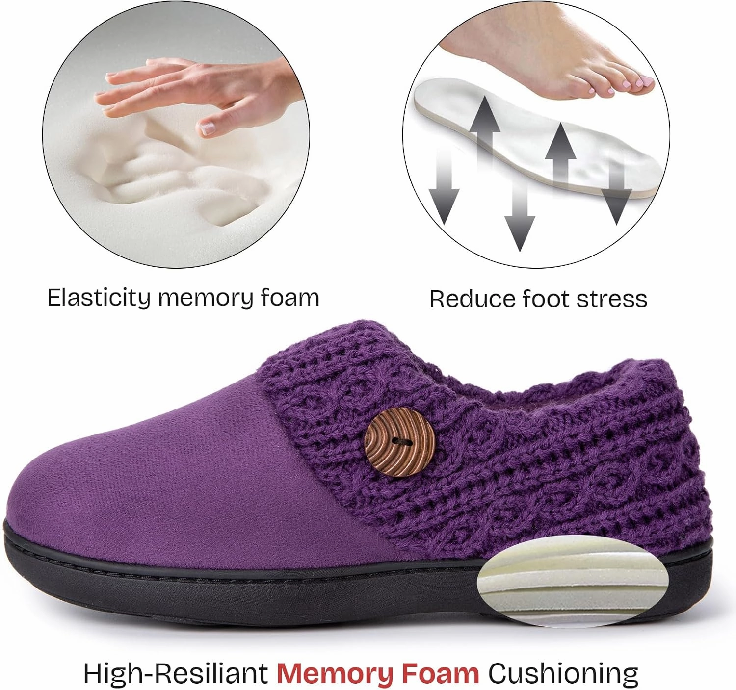 EverFoams Women's Microsuede Slippers Warm Comfy Memory Foam Indoor House Shoes with Knit Collar