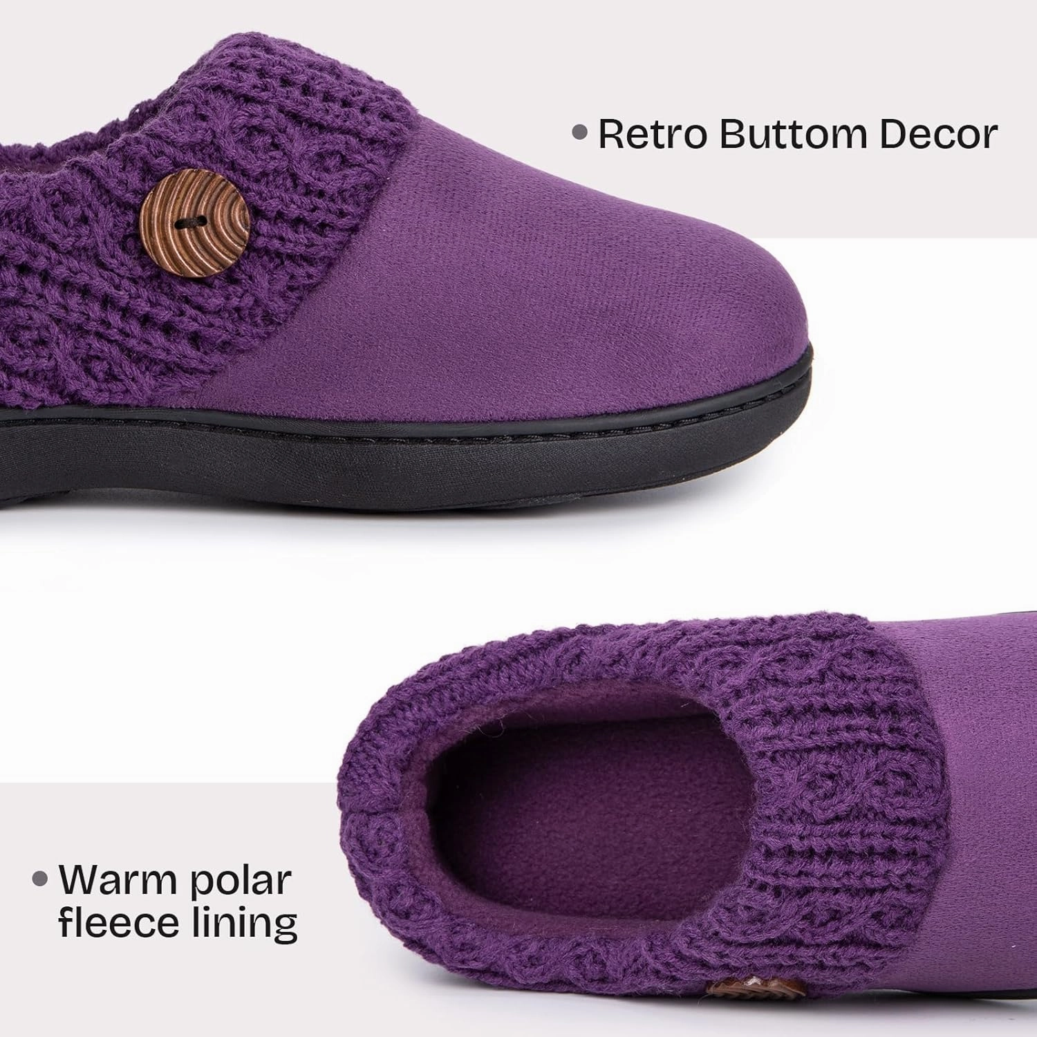 EverFoams Women's Microsuede Slippers Warm Comfy Memory Foam Indoor House Shoes with Knit Collar