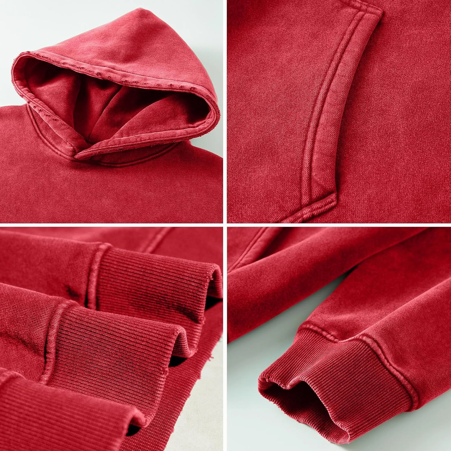 FAIABLE Mens Hoodies Pullover Oversized Hoodie Wash Plush Cotton Hooded Sweatshirt Vintage Heavyweight Hoodie Men Streetwear