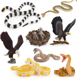 Fantarea 8 PCS Eagle Snake Wild Life Jungle Animal Figures Model Figurine Statue Party Favors Supplies Cake Toppers Decoration Eduactional Toys Set for 5 6 7 8 Years Old Boys Girls Kid Toddlers