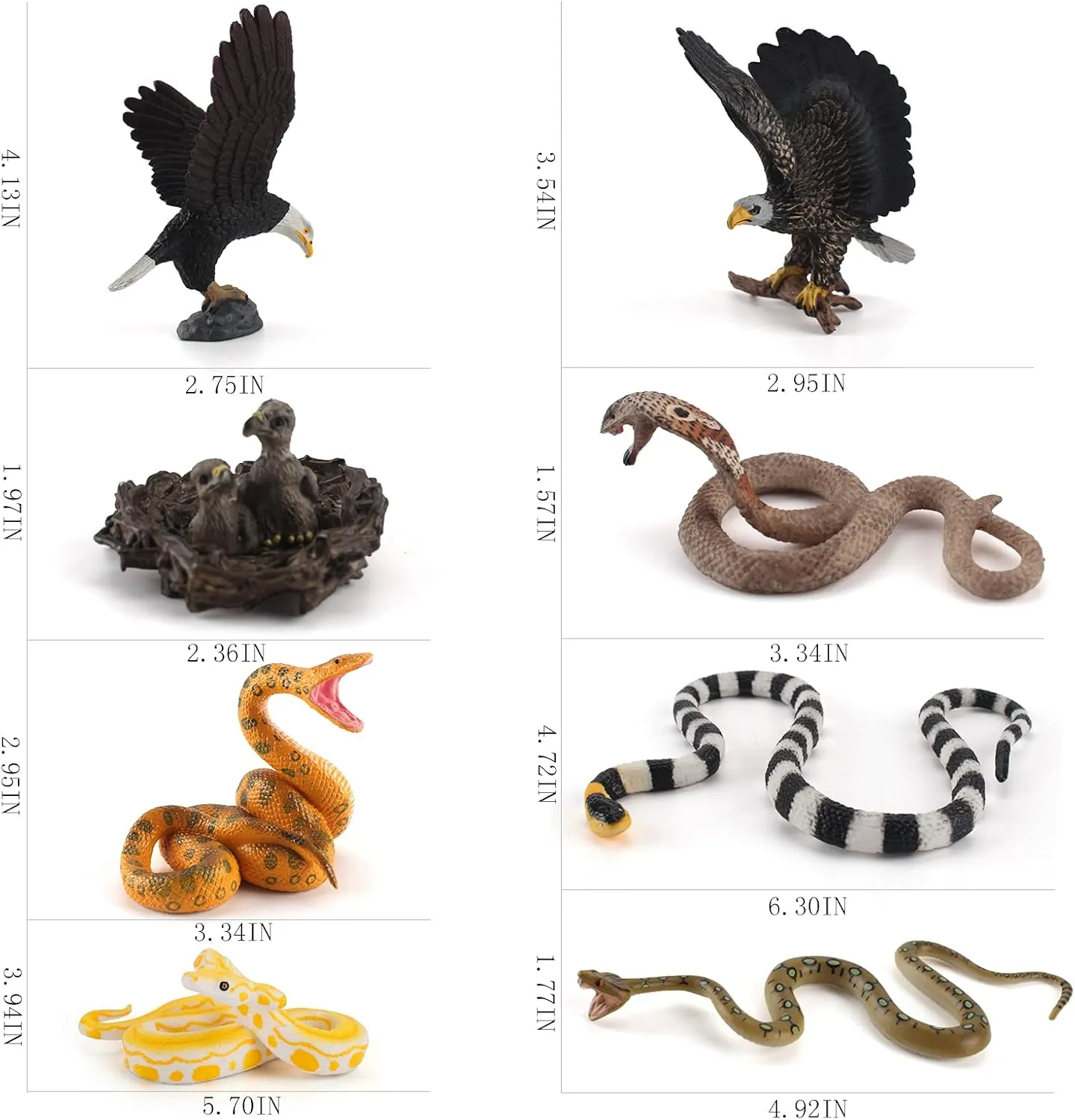 Fantarea 8 PCS Eagle Snake Wild Life Jungle Animal Figures Model Figurine Statue Party Favors Supplies Cake Toppers Decoration Eduactional Toys Set for 5 6 7 8 Years Old Boys Girls Kid Toddlers