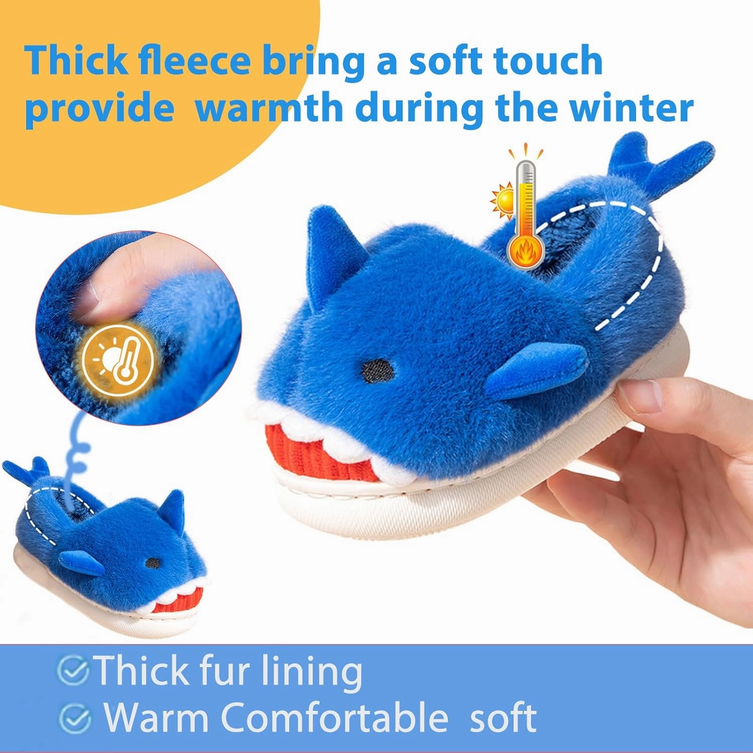 Fiedaz Boys Girls Shark Slippers for Toddler Kids - Cute Plush Warm Non-Slip Indoor Bedroom Winter Shoes