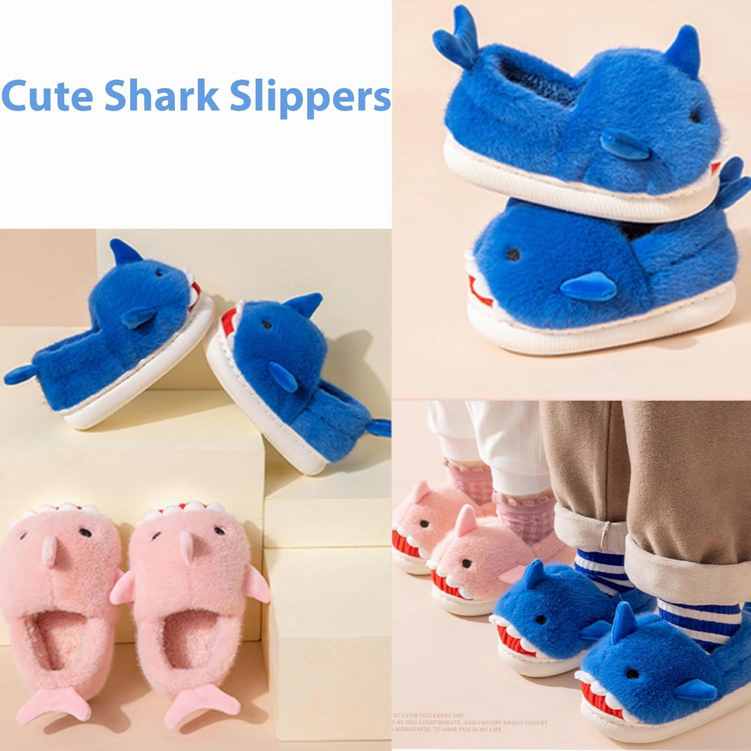 Fiedaz Boys Girls Shark Slippers for Toddler Kids - Cute Plush Warm Non-Slip Indoor Bedroom Winter Shoes