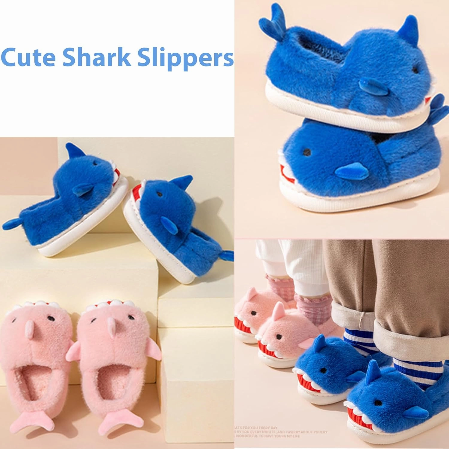 Fiedaz Boys Girls Shark Slippers for Toddler Kids - Cute Plush Warm Non-Slip Indoor Bedroom Winter Shoes