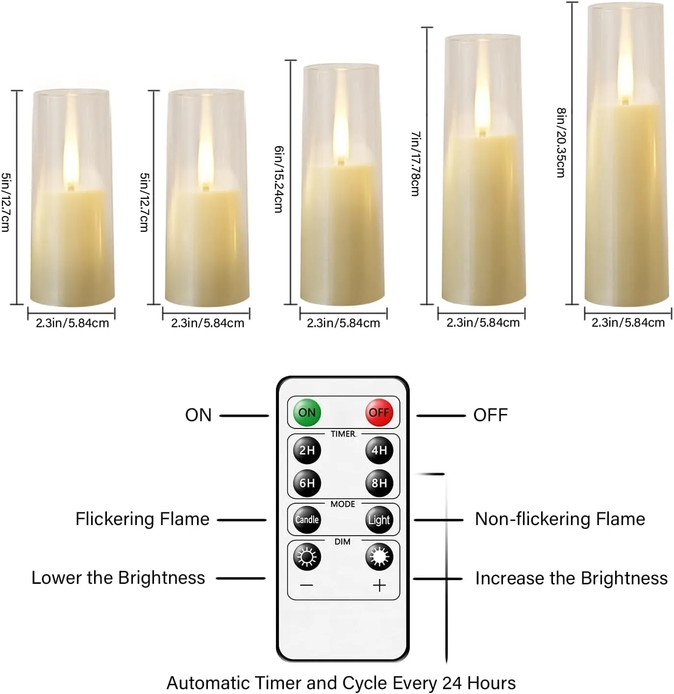 Flameless LED Candles, Upgraded Realistic Flickering Flame Battery Operated Candles with Remote Timer, Acrylic Electric Set of 5 for Romantic Ambiance and Home Decoration（Ivory）