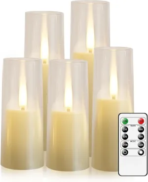 Flameless LED Candles, Upgraded Realistic Flickering Flame Battery Operated Candles with Remote Timer, Acrylic Electric Set of 5 for Romantic Ambiance and Home Decoration（Ivory）