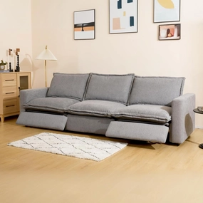FLEXISPOT XMS4 Power Reclining Sofa, 116.1" Width Oversized 3-Seater Sofa, Reclining Sectional Couches for Living Room, Fixed Center Seat, USB Port, Cloud Couch, Wall Hugger, Gray Fabric
