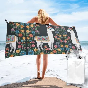 Flower Alpaca Premium Compact Microfiber Travel Towel-Featherlight & Quick Dry,Sand-Resistant Beach Towel for Swimming,Camping,Vacation Essentials with Carry Pouch