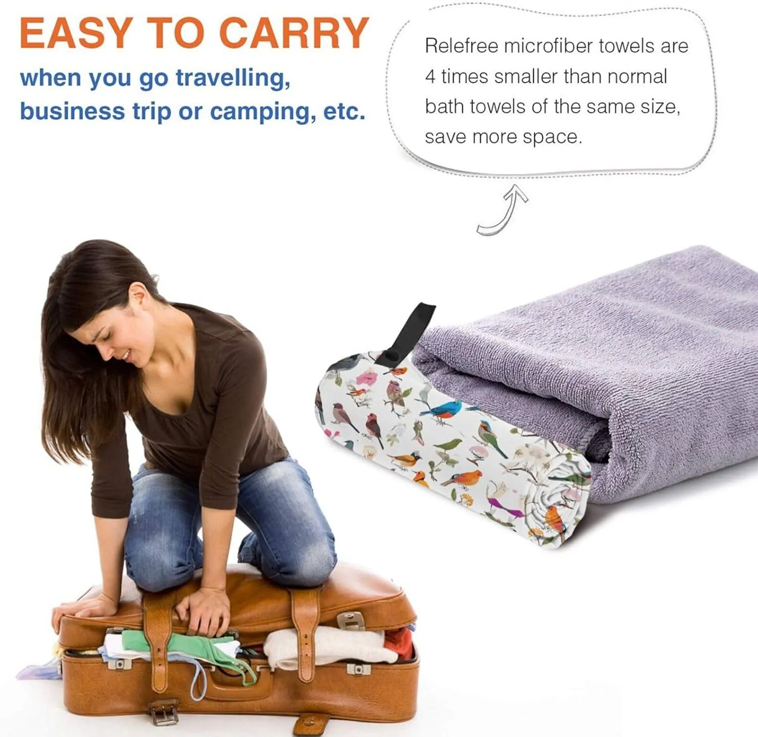 Flowers Bunnies Birds Premium Compact Microfiber Travel Towel-Featherlight & Quick Dry,Sand-Resistant Beach Towel for Swimming,Camping,Vacation Essentials with Carry Pouch