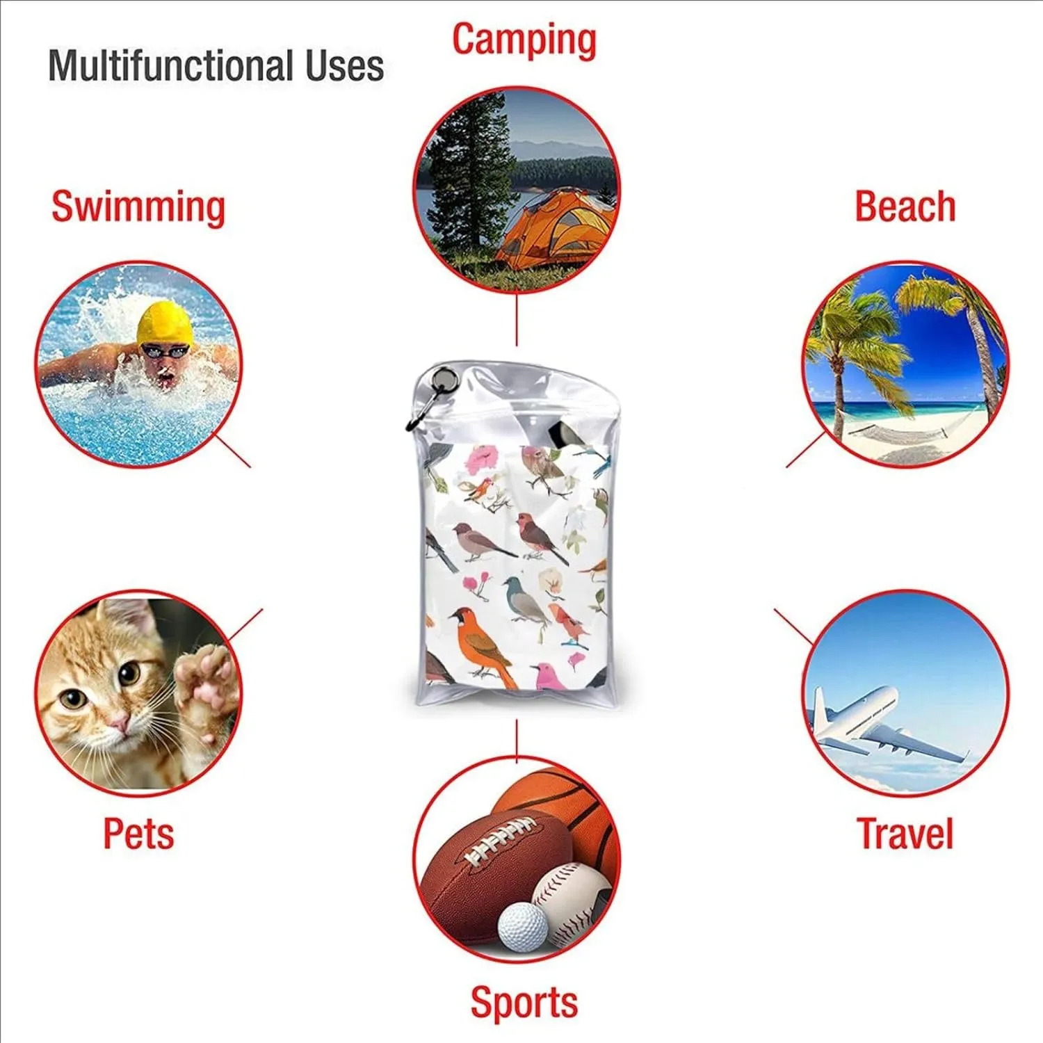Flowers Bunnies Birds Premium Compact Microfiber Travel Towel-Featherlight & Quick Dry,Sand-Resistant Beach Towel for Swimming,Camping,Vacation Essentials with Carry Pouch