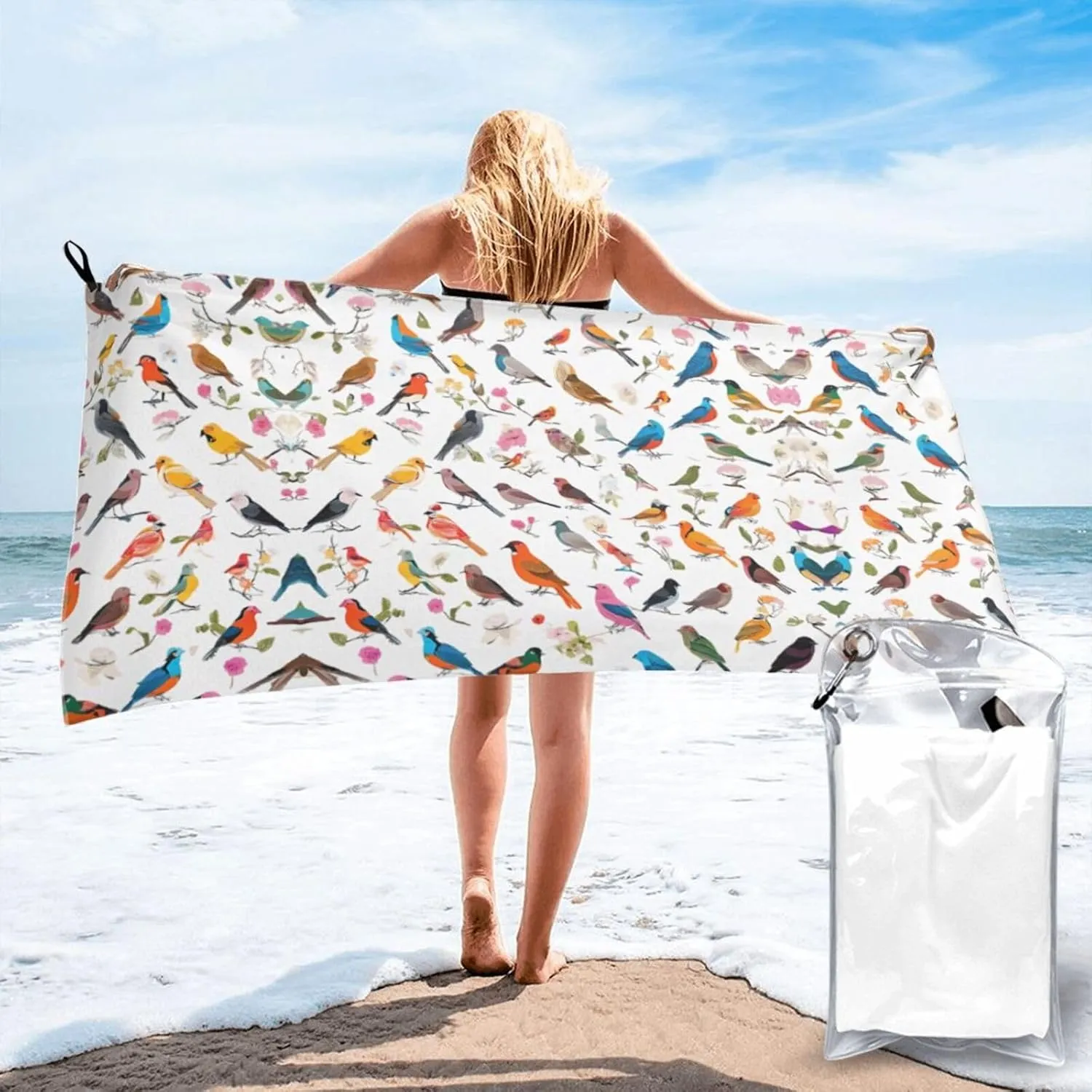 Flowers Bunnies Birds Premium Compact Microfiber Travel Towel-Featherlight & Quick Dry,Sand-Resistant Beach Towel for Swimming,Camping,Vacation Essentials with Carry Pouch