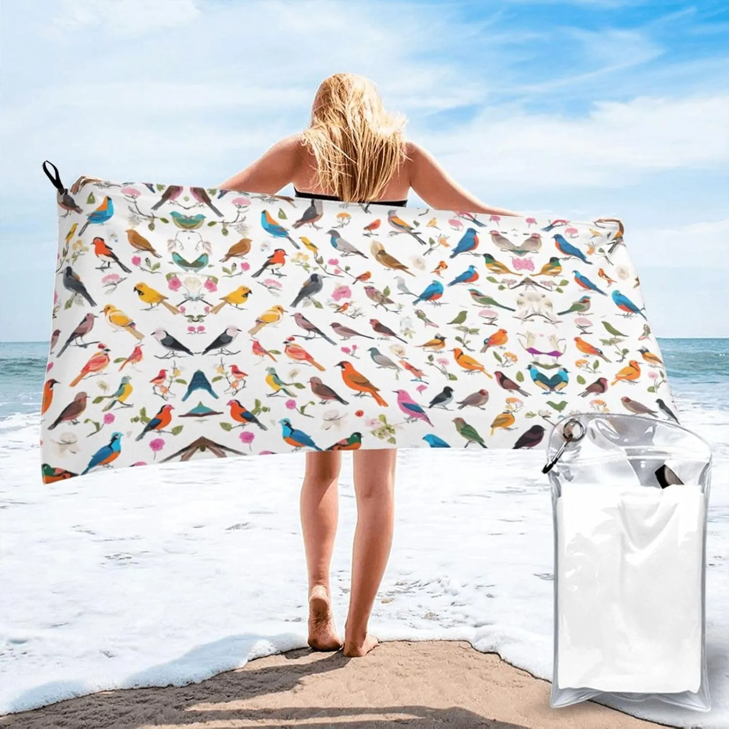Flowers Bunnies Birds Premium Compact Microfiber Travel Towel-Featherlight & Quick Dry,Sand-Resistant Beach Towel for Swimming,Camping,Vacation Essentials with Carry Pouch