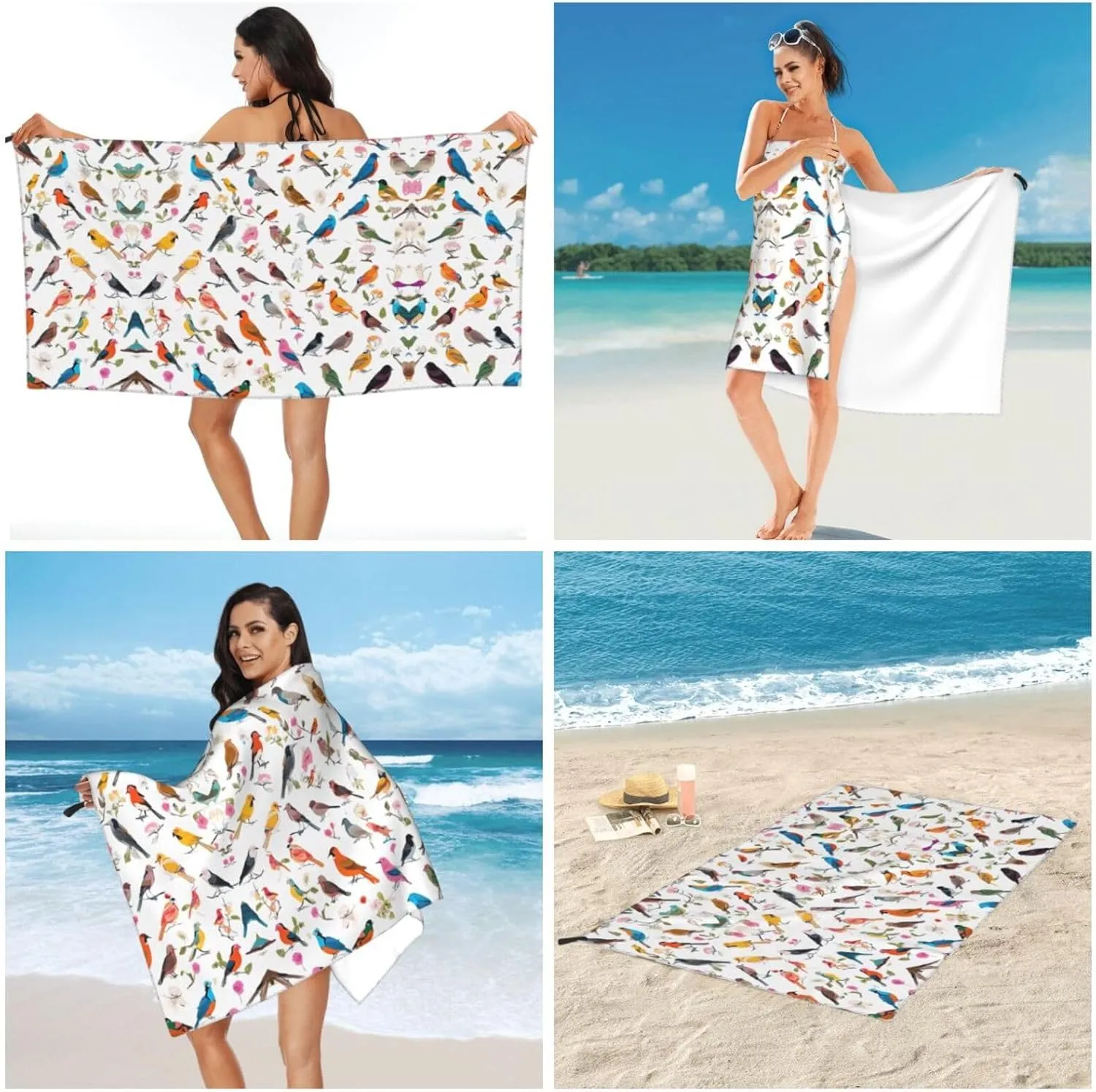 Flowers Bunnies Birds Premium Compact Microfiber Travel Towel-Featherlight & Quick Dry,Sand-Resistant Beach Towel for Swimming,Camping,Vacation Essentials with Carry Pouch