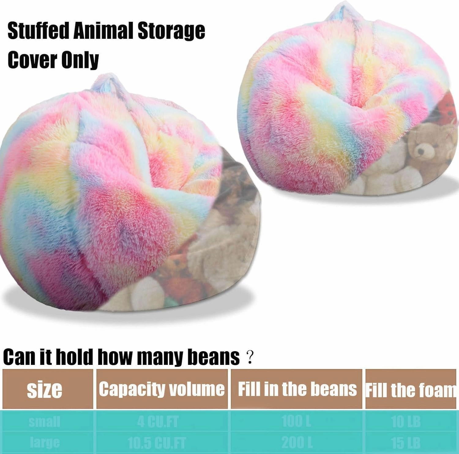 Fluffy Stuffed Animal Storage Bean Bag Chair Cover (No Filler), Faux Fur Comfy Bean Bag Cover for Organizing Plush Toys or Textile, for Adults Teens Kids Girls, Black