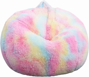 Fluffy Stuffed Animal Storage Bean Bag Chair Cover (No Filler), Faux Fur Comfy Bean Bag Cover for Organizing Plush Toys or Textile, for Adults Teens Kids Girls, Black