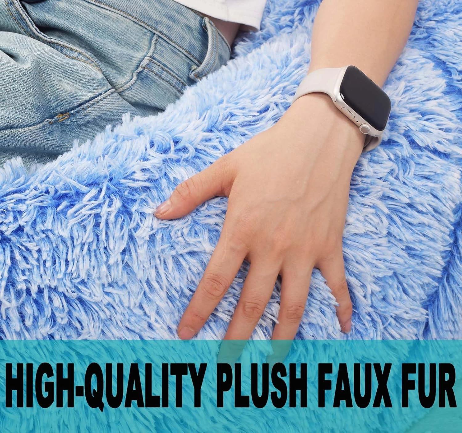 Fluffy Stuffed Animal Storage Bean Bag Chair Cover (No Filler), Faux Fur Comfy Bean Bag Cover for Organizing Plush Toys or Textile, for Adults Teens Kids Girls, Blue