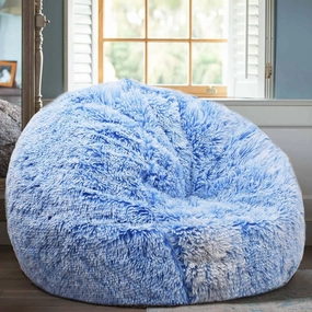 Fluffy Stuffed Animal Storage Bean Bag Chair Cover (No Filler), Faux Fur Comfy Bean Bag Cover for Organizing Plush Toys or Textile, for Adults Teens Kids Girls, Blue