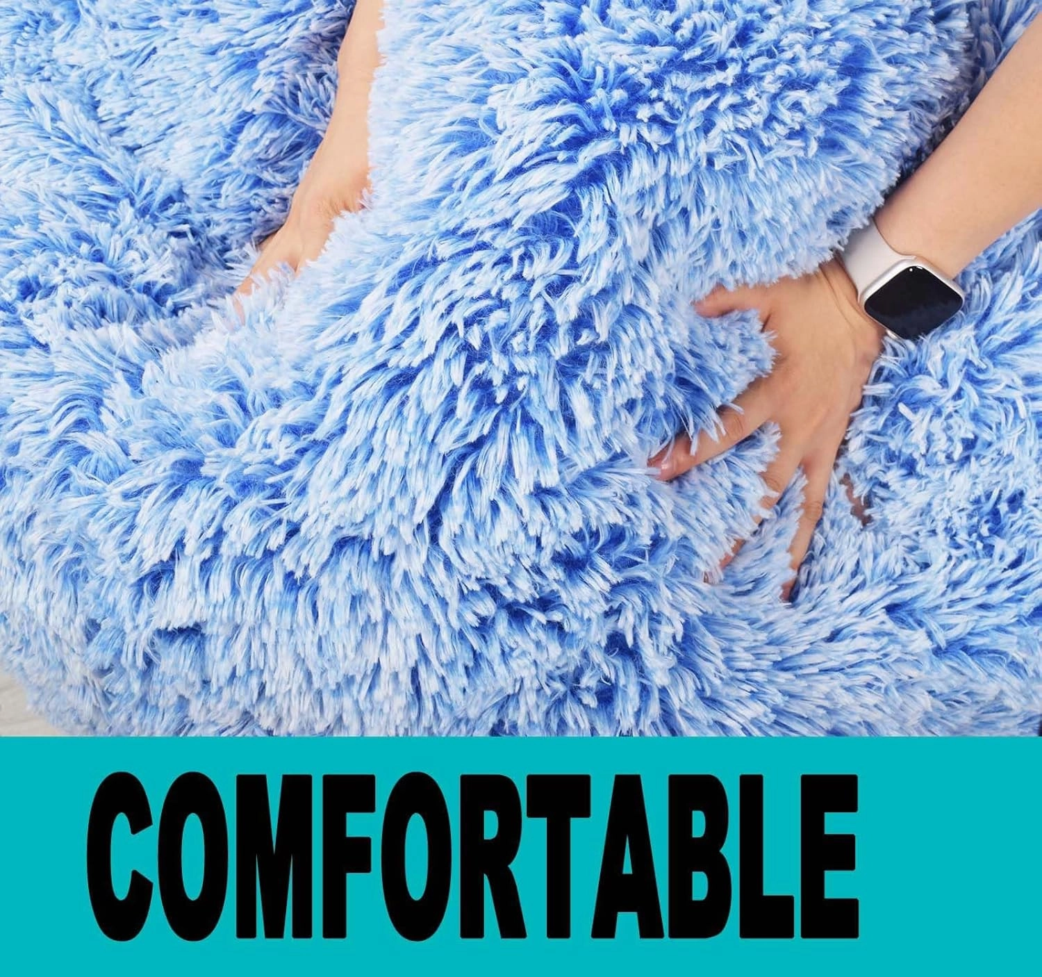Fluffy Stuffed Animal Storage Bean Bag Chair Cover (No Filler), Faux Fur Comfy Bean Bag Cover for Organizing Plush Toys or Textile, for Adults Teens Kids Girls, Blue