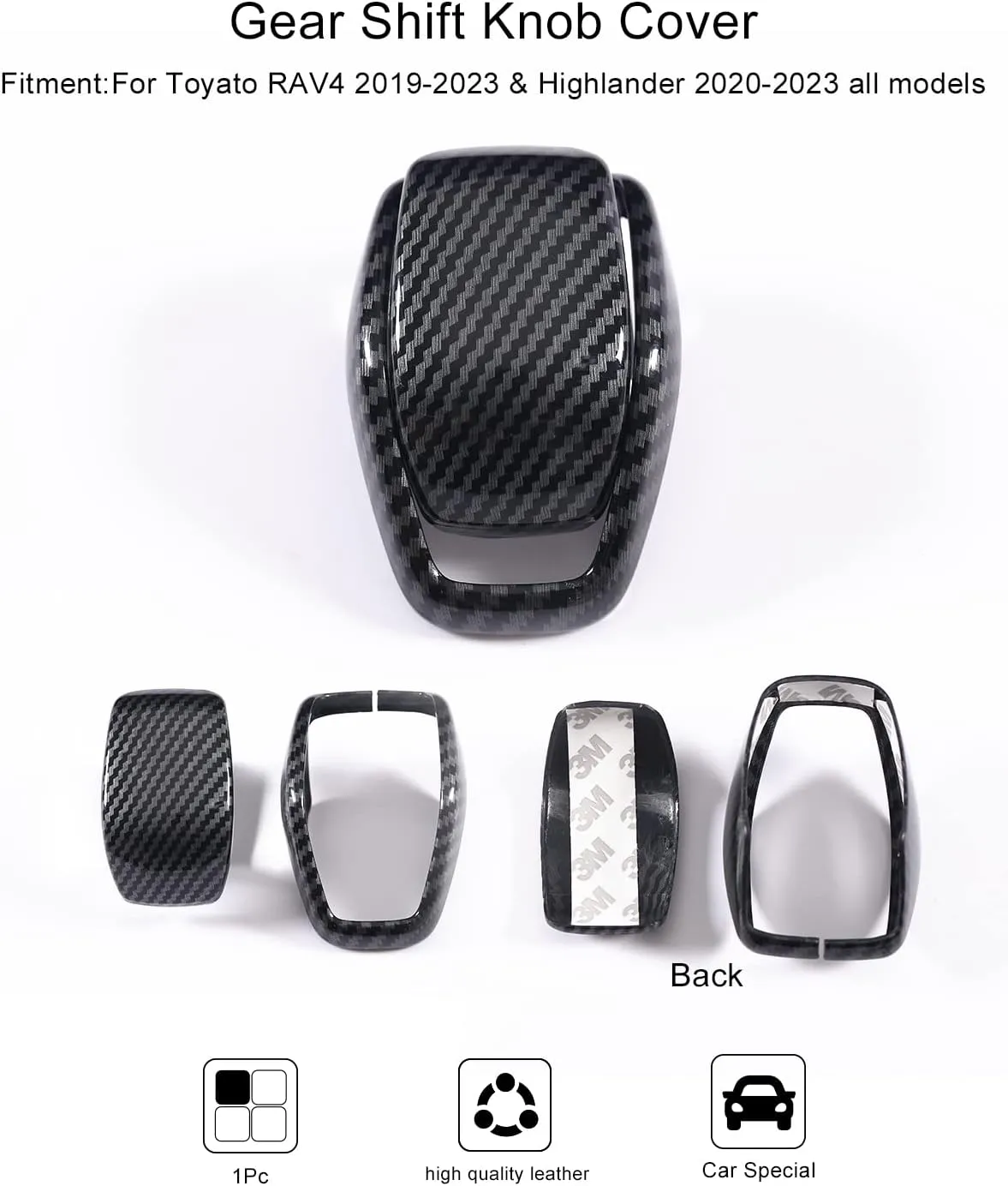 for Totoya RAV4 2019-2025 Gear Shift Knob Cover, Carbon Fiber Grain Interior Protective Gear Shift Trim for Toyota Highlander 2020-2025- Carbon Fiber
