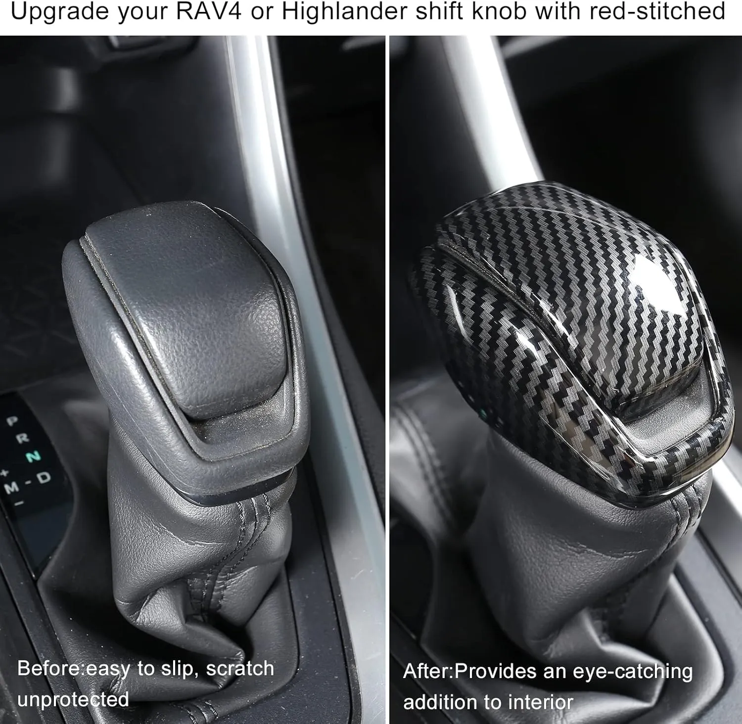 for Totoya RAV4 2019-2025 Gear Shift Knob Cover, Carbon Fiber Grain Interior Protective Gear Shift Trim for Toyota Highlander 2020-2025- Carbon Fiber