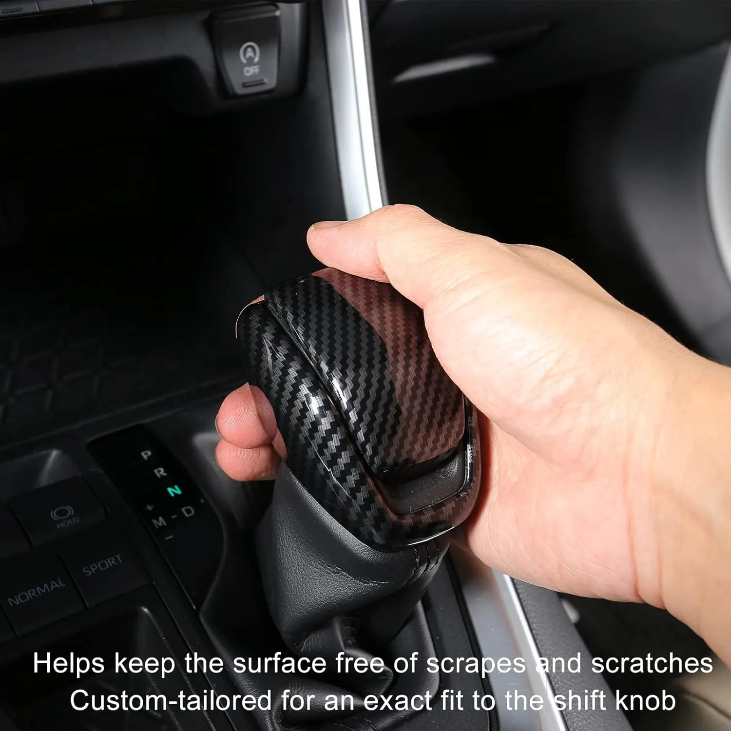 for Totoya RAV4 2019-2025 Gear Shift Knob Cover, Carbon Fiber Grain Interior Protective Gear Shift Trim for Toyota Highlander 2020-2025- Carbon Fiber