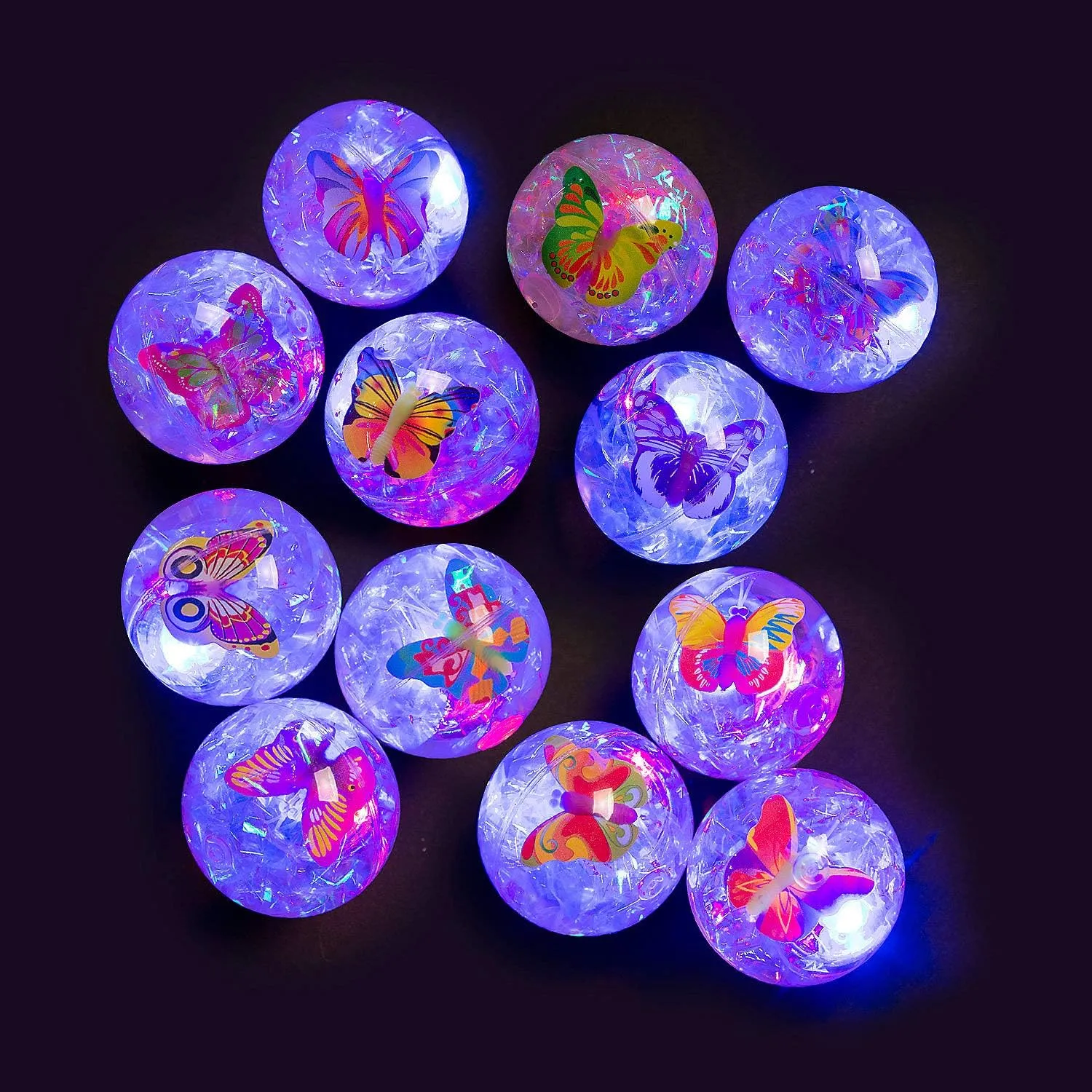 Fun Express Light-Up Glitter Butterfly Bouncy Balls - Toys - 12 Pieces - Batteries Included