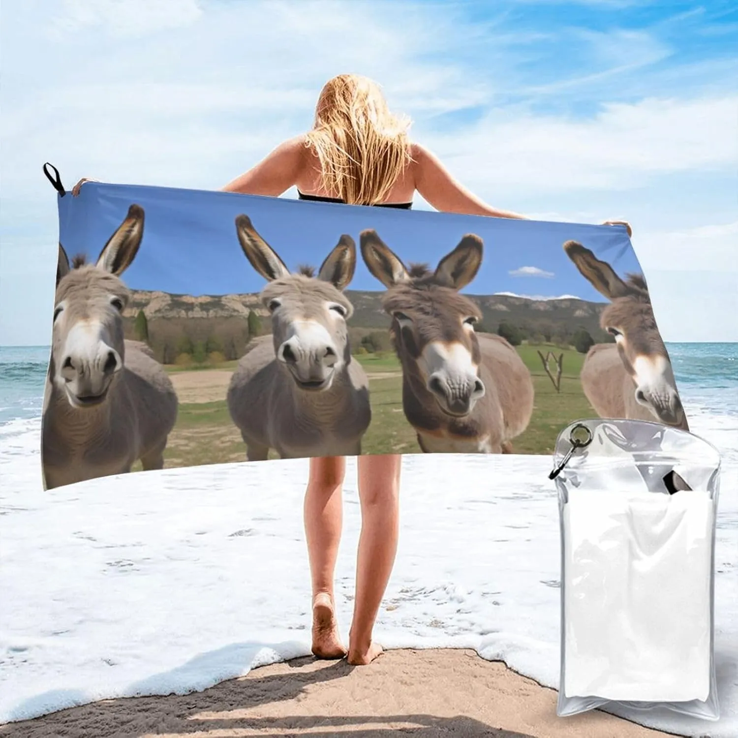 Funny Donkeys Premium Compact Microfiber Travel Towel-Featherlight & Quick Dry,Sand-Resistant Beach Towel for Swimming,Camping,Vacation Essentials with Carry Pouch