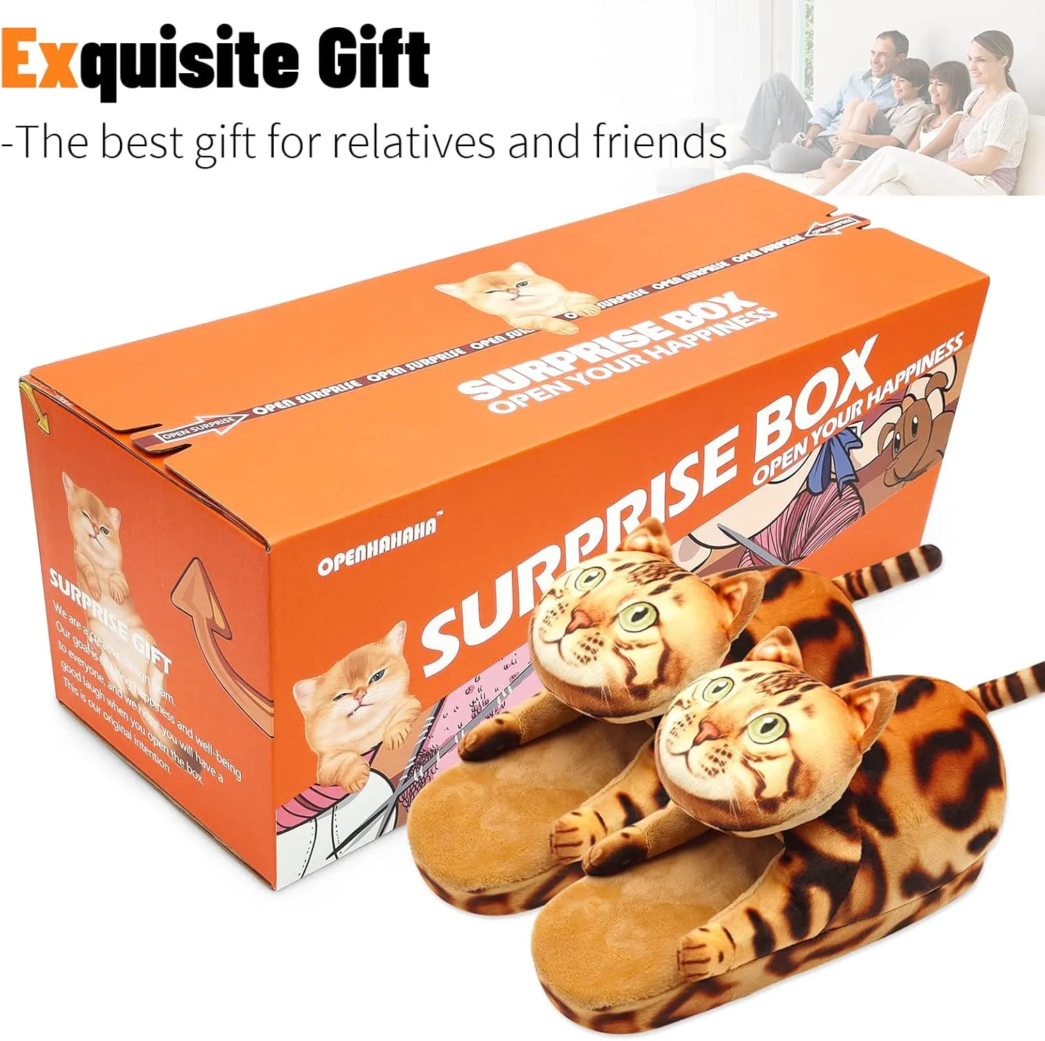 Funny Fuzzy Cat Slippers for Women - Fluffy House Shoes, Cute Animal Slippers for Indoor & Outdoor, Soft Non-Slip, Cat Gifts for Lovers, Christmas Gifts for Girls/Mom/Men