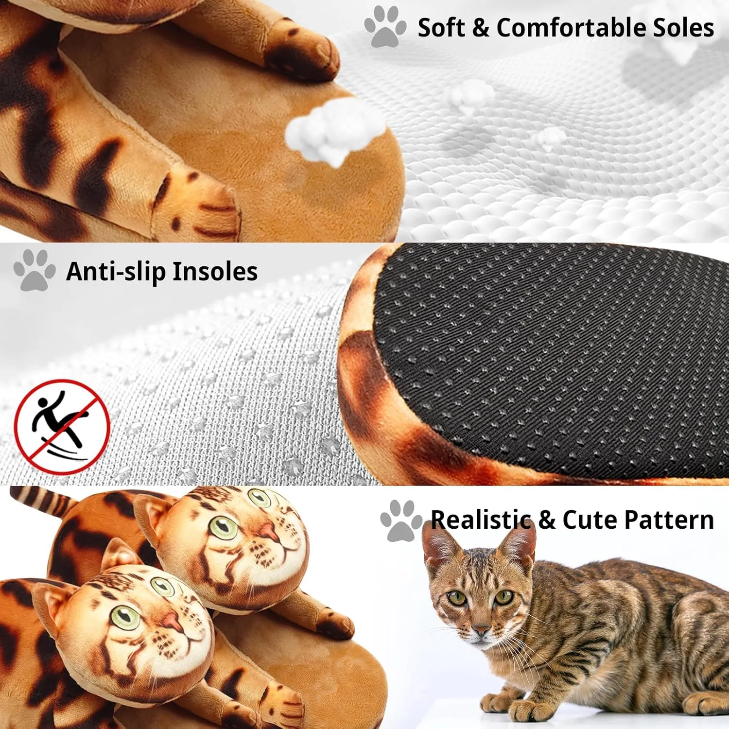 Funny Fuzzy Cat Slippers for Women - Fluffy House Shoes, Cute Animal Slippers for Indoor & Outdoor, Soft Non-Slip, Cat Gifts for Lovers, Christmas Gifts for Girls/Mom/Men