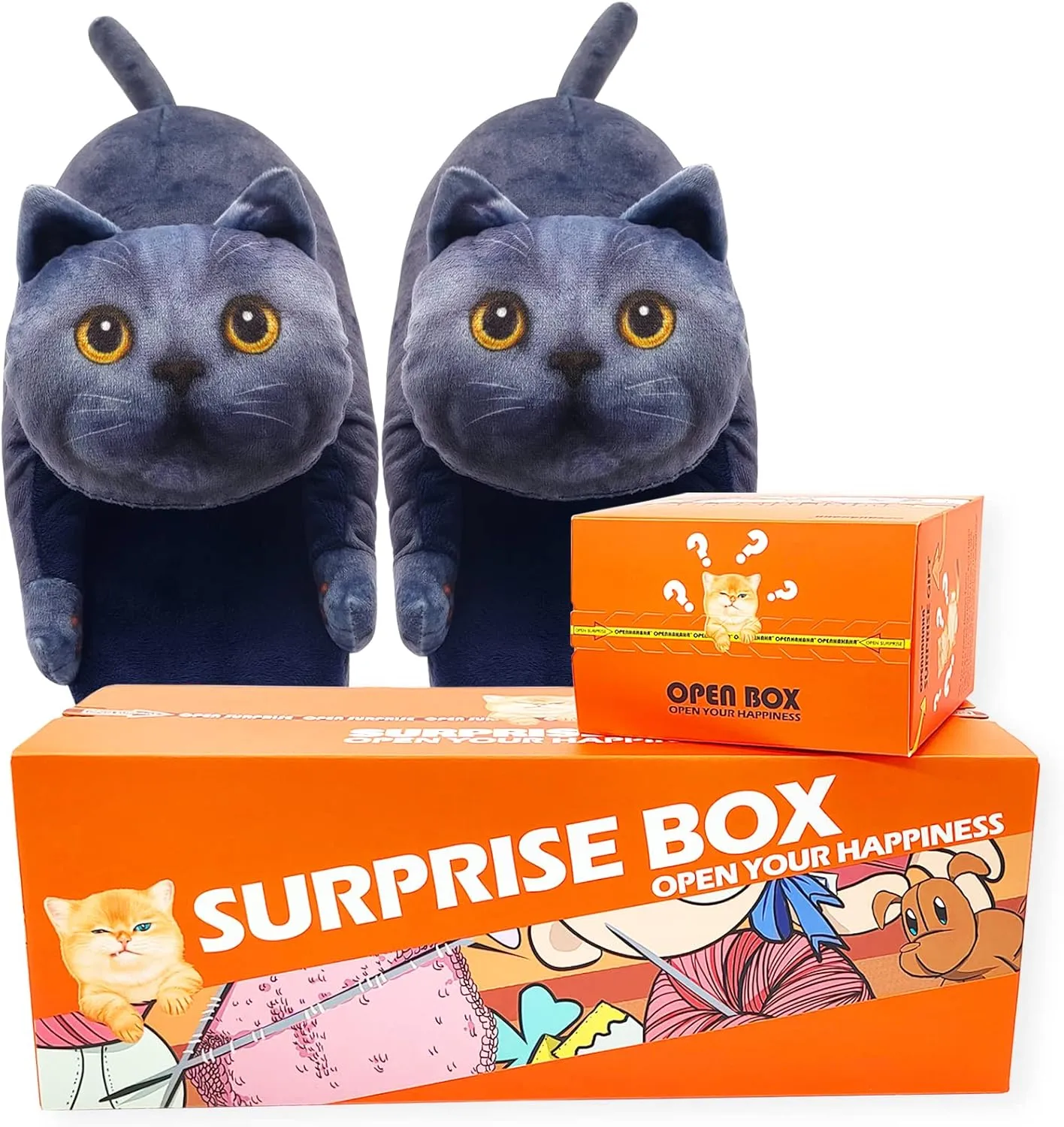 Funny Fuzzy Cat Slippers for Women - Fluffy House Shoes, Cute Animal Slippers for Indoor & Outdoor, Soft Non-Slip, Cat Gifts for Lovers, Christmas Gifts for Girls/Mom/Men