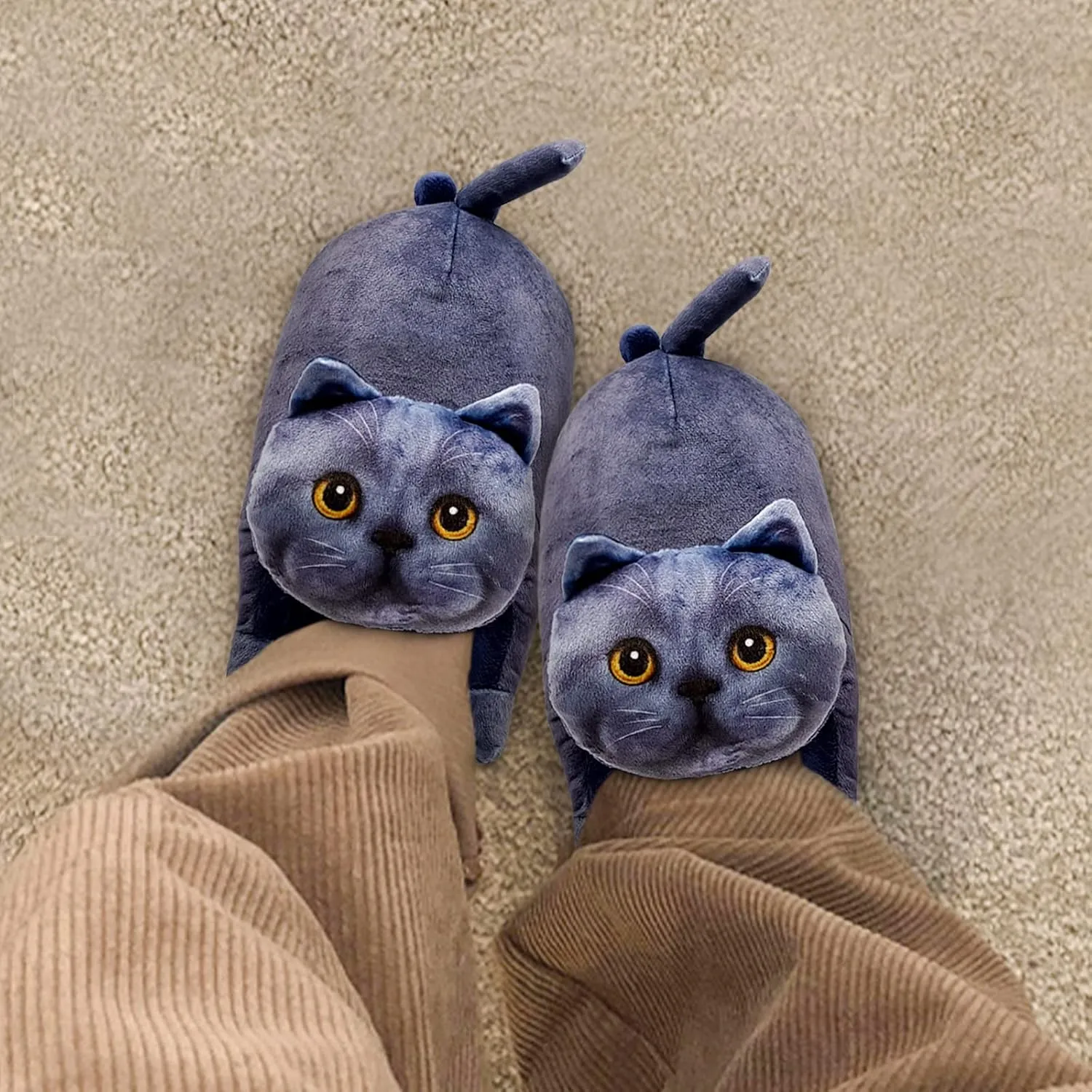 Funny Fuzzy Cat Slippers for Women - Fluffy House Shoes, Cute Animal Slippers for Indoor & Outdoor, Soft Non-Slip, Cat Gifts for Lovers, Christmas Gifts for Girls/Mom/Men