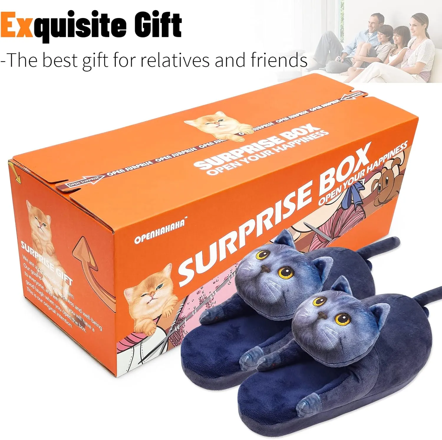 Funny Fuzzy Cat Slippers for Women - Fluffy House Shoes, Cute Animal Slippers for Indoor & Outdoor, Soft Non-Slip, Cat Gifts for Lovers, Christmas Gifts for Girls/Mom/Men