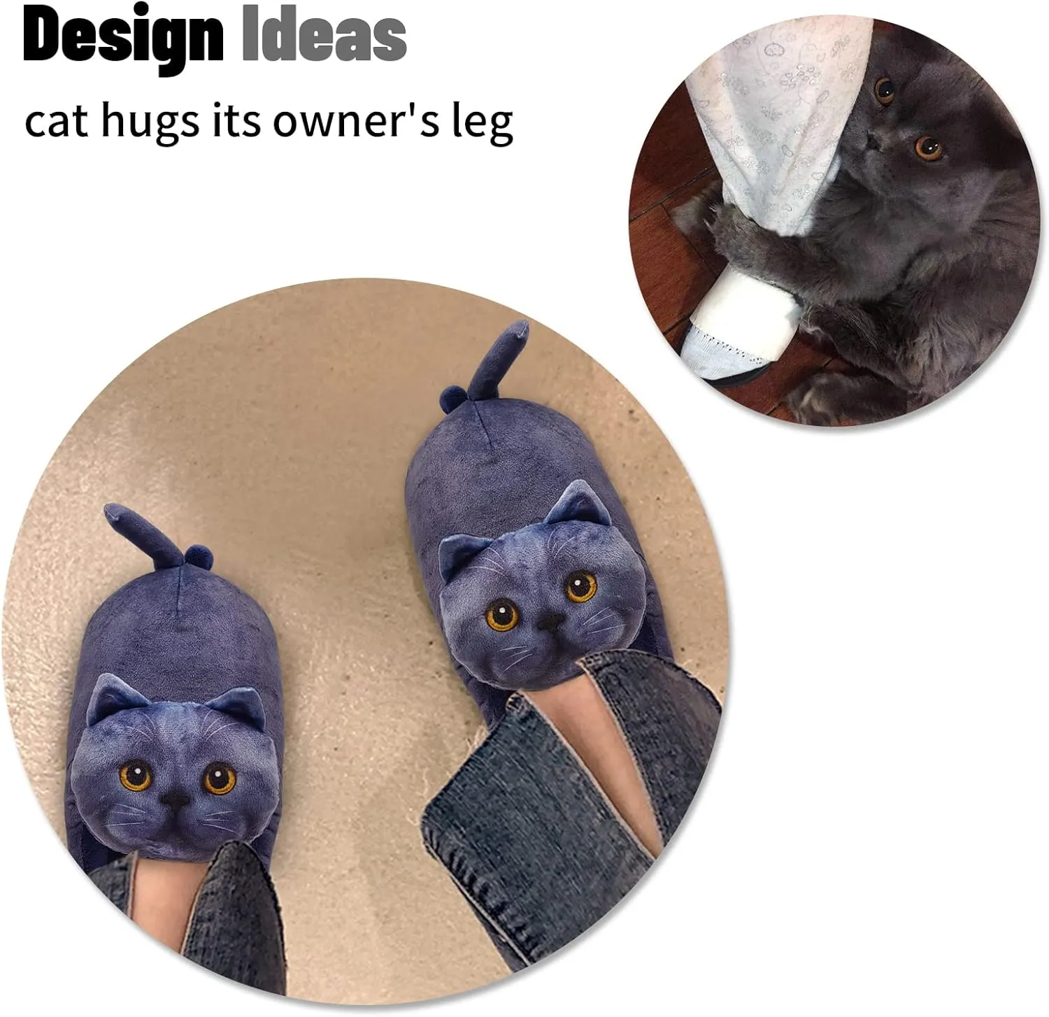 Funny Fuzzy Cat Slippers for Women - Fluffy House Shoes, Cute Animal Slippers for Indoor & Outdoor, Soft Non-Slip, Cat Gifts for Lovers, Christmas Gifts for Girls/Mom/Men
