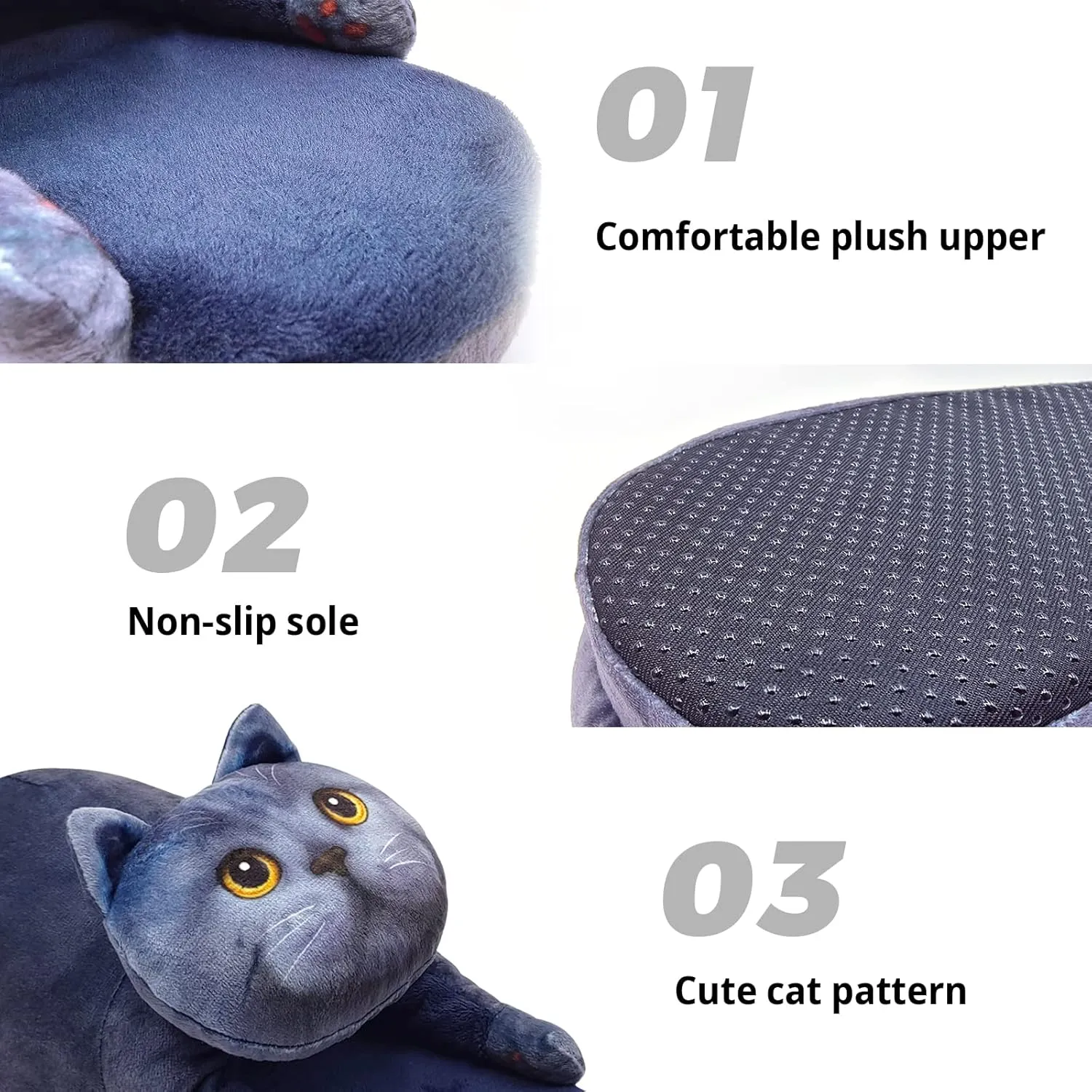Funny Fuzzy Cat Slippers for Women - Fluffy House Shoes, Cute Animal Slippers for Indoor & Outdoor, Soft Non-Slip, Cat Gifts for Lovers, Christmas Gifts for Girls/Mom/Men