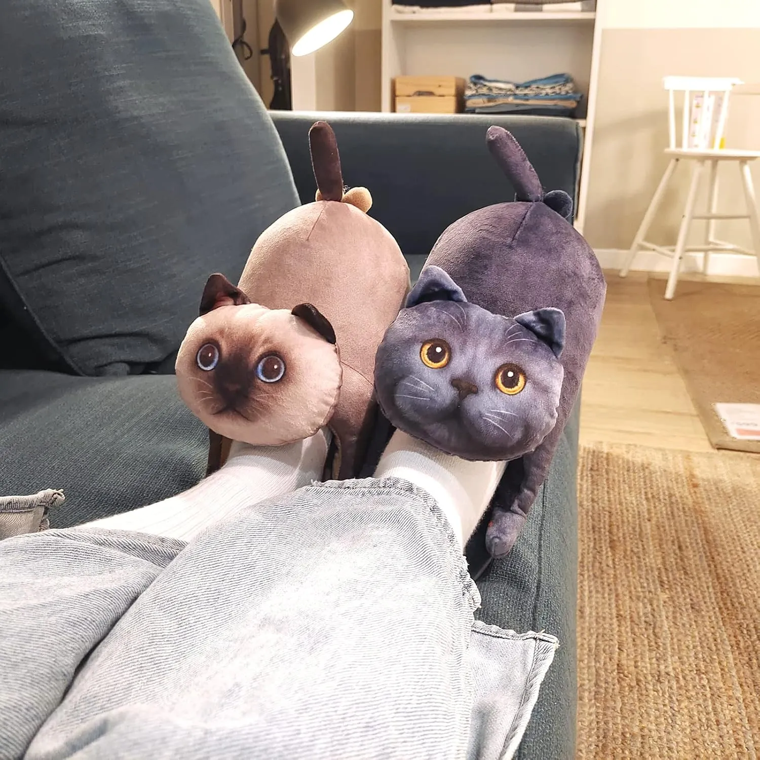 Funny Fuzzy Cat Slippers for Women - Fluffy House Shoes, Cute Animal Slippers for Indoor & Outdoor, Soft Non-Slip, Cat Gifts for Lovers, Christmas Gifts for Girls/Mom/Men