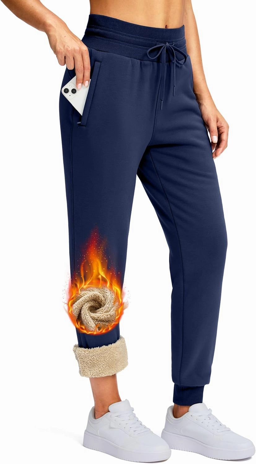 G Gradual Women's Sherpa Fleece Lined Pants with Zipper Pockets Winter Warm Joggers High Waisted Fleece Sweatpants