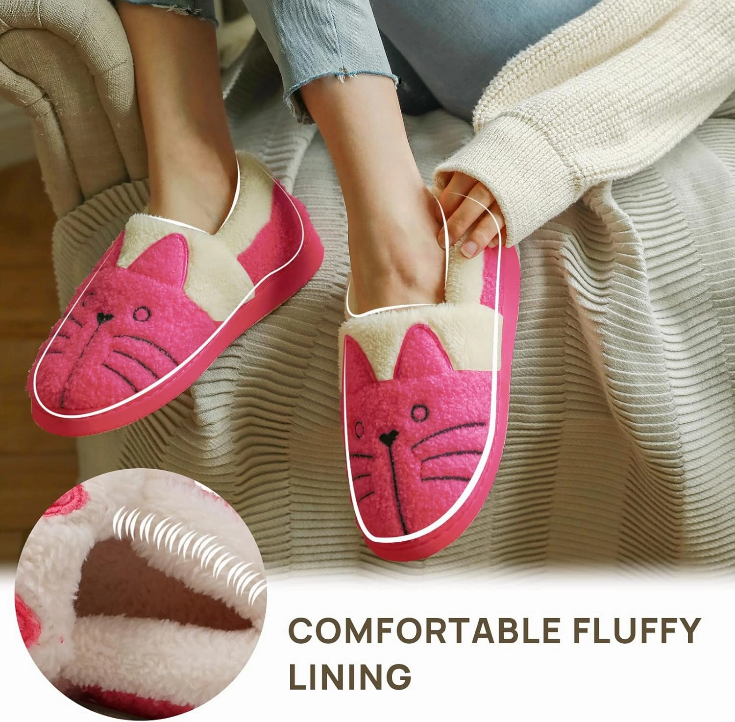 GaraTia Women/Kids Family Cute Cat Warm House Slippers Booties