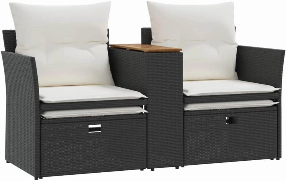 Garden Sofa Outdoor Set, Cushions, Modern Patio Furniture with Adjustable Feet and Poly Rattan for Balcony, Deck, Backyard Seating