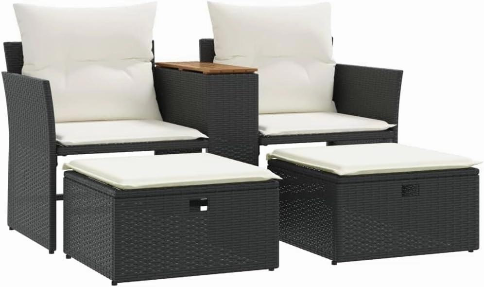 Garden Sofa Outdoor Set, Cushions, Modern Patio Furniture with Adjustable Feet and Poly Rattan for Balcony, Deck, Backyard Seating