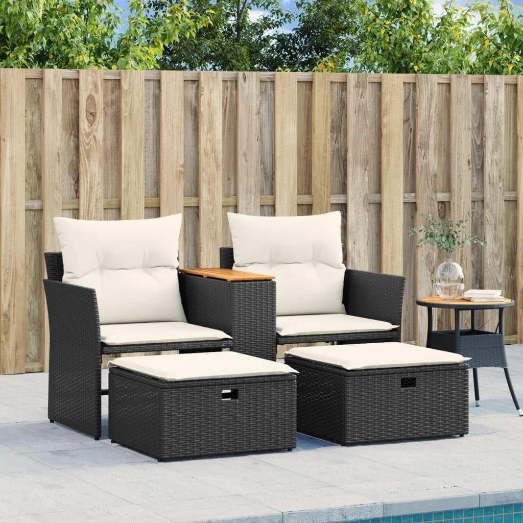 Garden Sofa Outdoor Set, Cushions, Modern Patio Furniture with Adjustable Feet and Poly Rattan for Balcony, Deck, Backyard Seating
