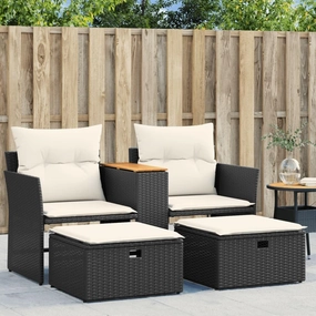Garden Sofa Outdoor Set, Cushions, Modern Patio Furniture with Adjustable Feet and Poly Rattan for Balcony, Deck, Backyard Seating